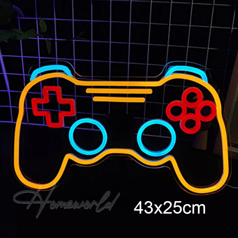 Arcade Neon Sign LED Game Room Handle Neon Light Wall Decor Gamer Teen Shop Internet Cafes USB port Party Birthday Gift