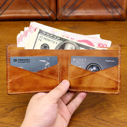 Handmade Leather Wallet for Men Bifold Minimalist Wallet Men Wallets