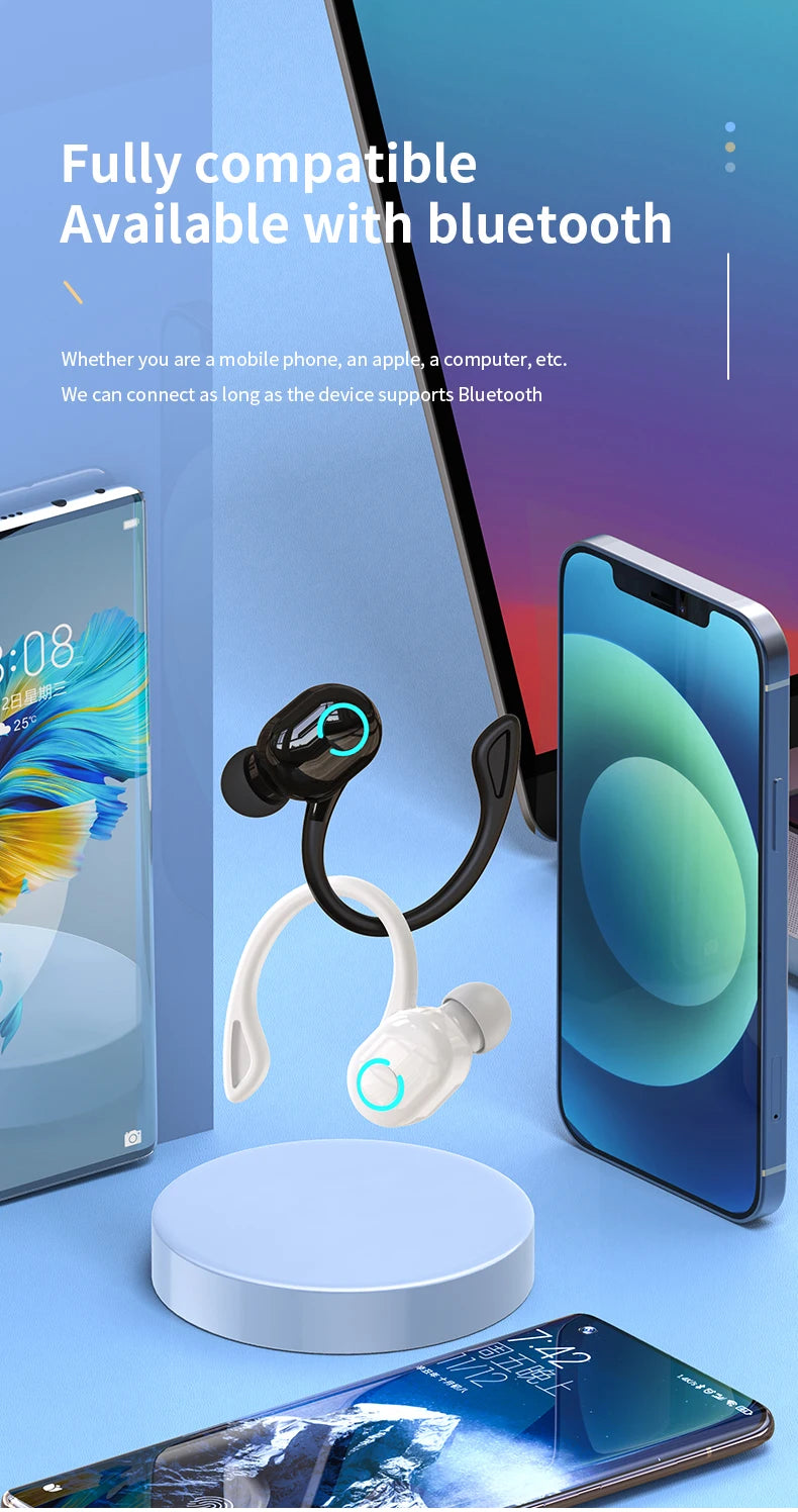 Wireless Bluetooth Earphones HIFI Bass With HD MIC Ear-Hook Earbuds Noise Cancelling Life Waterproof Game Sports Music Headsets