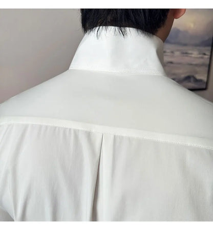 Mens Slim Fit Stand Shirt Fashion High collar Shirts Men Spring Autumn Solid Color Long Sleeve Korean Style Smart Casual Shirts