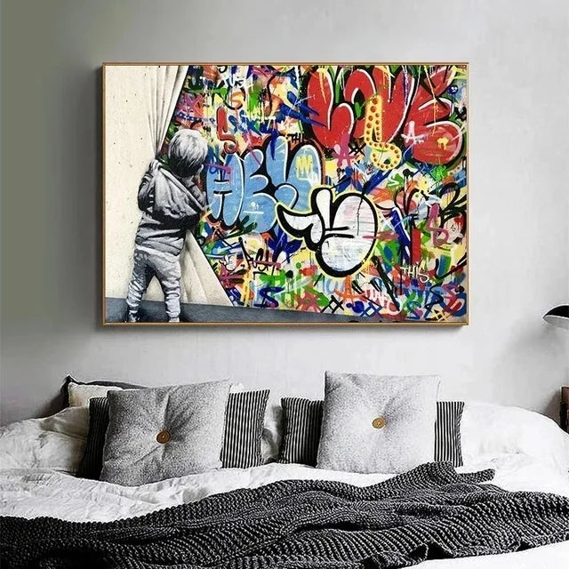 Canvas Wall Art Painting Abstract Banksy Graffiti Art Picture Funny Monkey Street Pop Wall Art Posters for Home Bedroom Decor