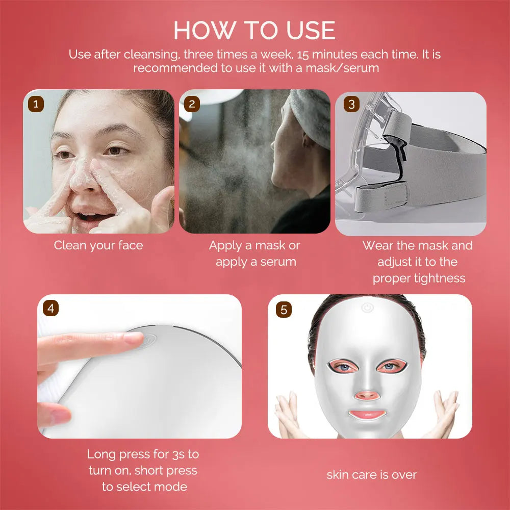 Facial LED Mask 7 Colors LED Face Mask LED Repair Skin Beauty Machine Wireless Use