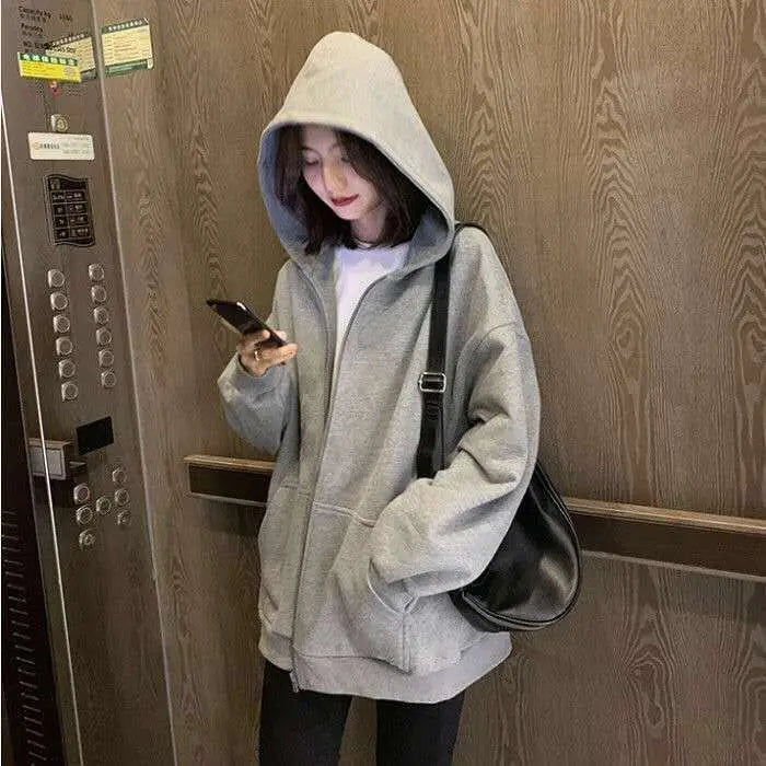 Oversized Hoodie Women Men  Thick Fleece Zip Up Sweatshirt Unisex Plain Color Loose Fit Casual Pullover M-5XL Cotton Loungewear