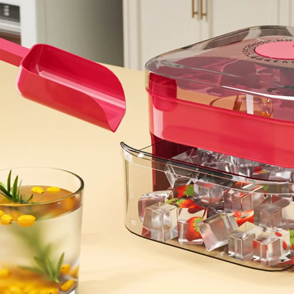 50-Cube Ice Maker with Easy Press Cap Double Layer Ice Cube Maker Refrigerator Household Ice Storage Ice Box