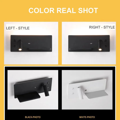 Nordic 12W LED Wall Light With USB Fast Charging  Modern Free Rotation Angle Wall Sconces for Bedroom Living Room Bedside
