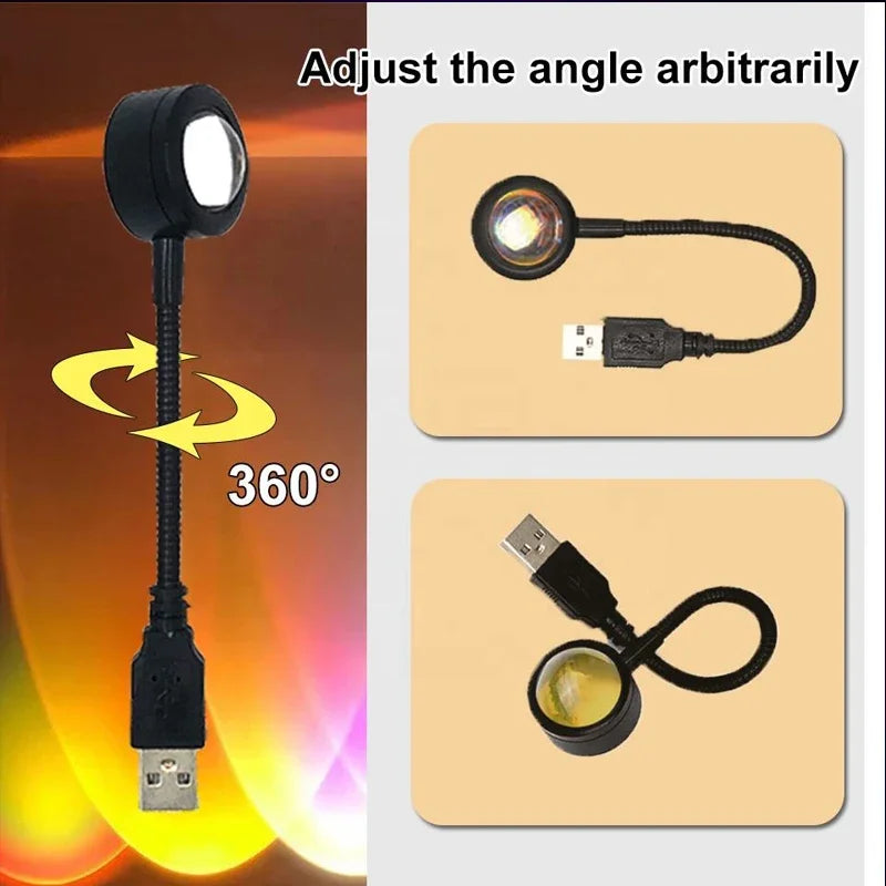 Sunset Lamp LED USB Rainbow Neon Night Light Projector Photography Wall Atmosphere Lighting for Bedroom Room Decor Gift