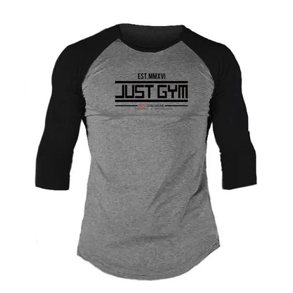 Men Slim Fit Sport Casual Sport T-shirts Gym Fitness Muscle Three Quarter Shirts Autumn Breathable Cotton Bodybuilding Clothing