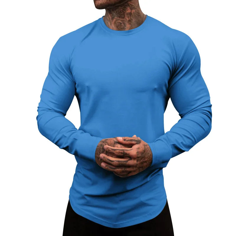 Mens Gym Workout Slim Fit Long Sleeve T-Shirt Performance Athletic Shirts Running Fitness Tee Loungewear Casual Crewneck Tops