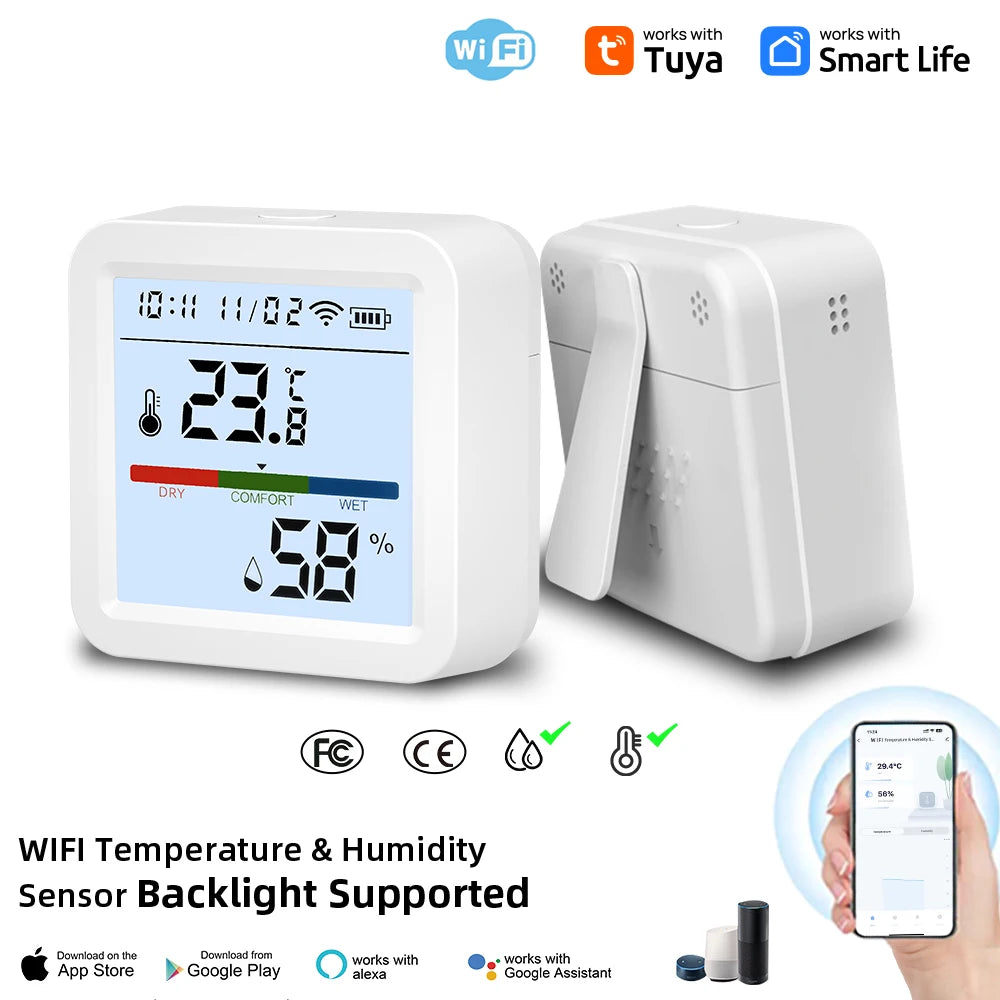 ONENUO Tuya WIFI Temperature Humidity Sensor Hygrometer Thermometer Smart Home Backlight Smart Life Support Alexa Assistant