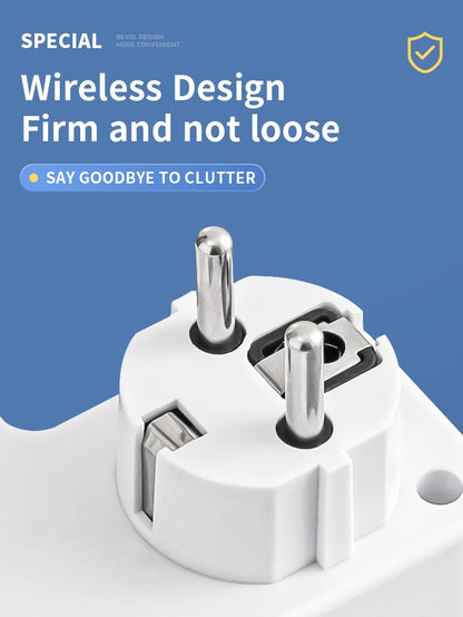 EU plug and socket 4 sockets, multi plug wall power plug and socket without extension cable or USB and Type-C port