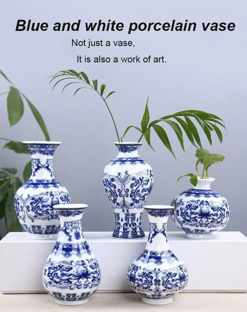 Ceramics Flower Vase Decoration Home Blue And White Vases For Wedding Decor Living Room Ornaments Table Desktop Retro Art Crafts