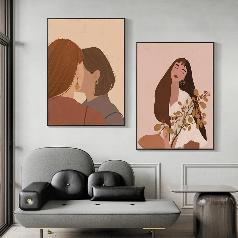 Wall Art Canvas Painting Abstract Boho Girl Book Nordic Posters and Prints Flowers Cactus Wall Pictures for Living Room
