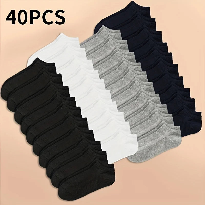 Unisex Solid Color Ankle Socks – 10/20/40 Pairs Soft Lightweight No Show Socks for Men & Women, Bulk Value Pack