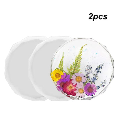 2pcs Silicone Resin Mold Rhombus Edge Crystal Roller Coaster Mold Round Gear Gypsum Silicone Mold(7.5CM*7.5CM)
