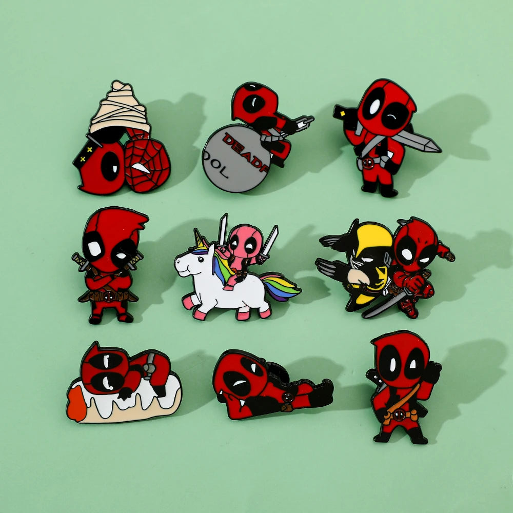 3 Pcs cartoon characters Metal Badge Deadpool Enamel brooch Men's and women's Clothing Bags  Accessories Decorative pins