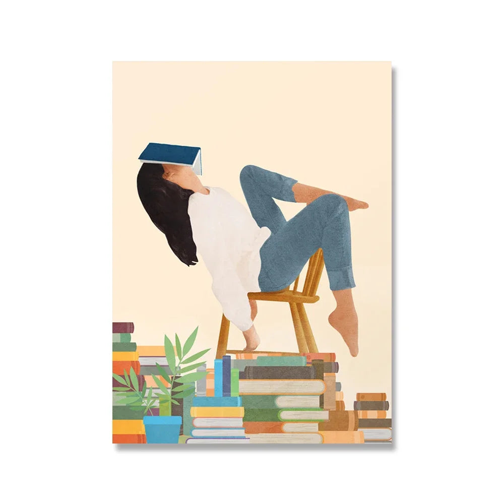 Wall Art Canvas Painting Abstract Boho Girl Book Nordic Posters And Prints Monstera Agave Cactus Wall Pictures For Living Room