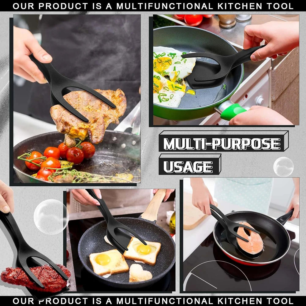 New 2 in 1 Grip Flip Spatula Tongs Egg Flipper Spatula Nylon Non Stick Coating Pancake Fish French Toast Omelet Making Tool