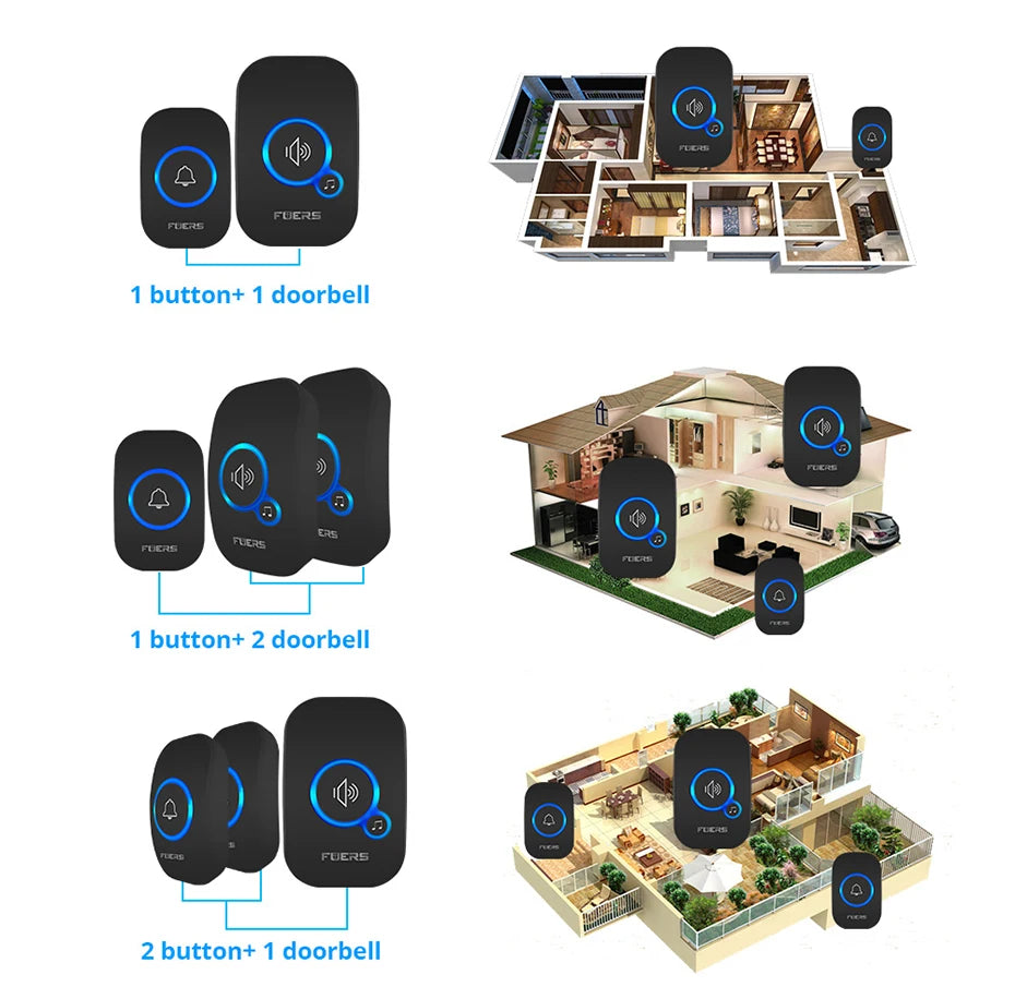 Fuers Wireless Doorbell Waterproof Welcome Chime Home Door Bell Intelligent 32 Songs Smart Alarm With Battery For Store Hotel