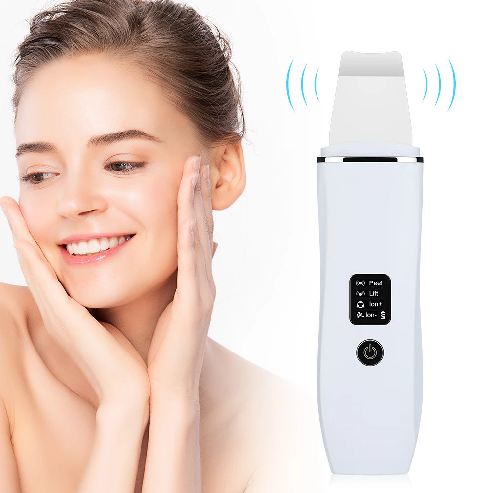 Ultrasonic Skin Scrubber Peeling Blackhead Remover Deep Face Cleaning Ultrasonic Ion Acne Pore Cleaner Facial Shovel  Scrubber