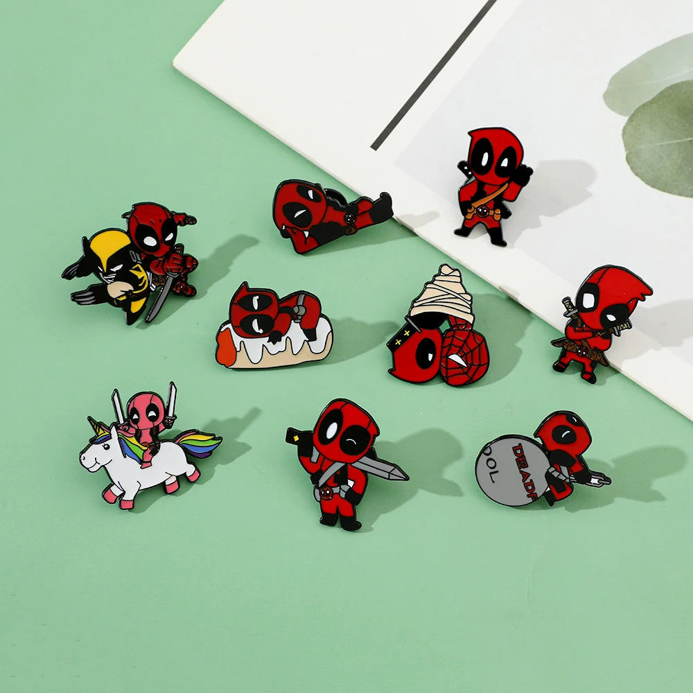 3 Pcs cartoon characters Metal Badge Deadpool Enamel brooch Men's and women's Clothing Bags  Accessories Decorative pins