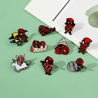 3 Pcs cartoon characters Metal Badge Deadpool Enamel brooch Men's and women's Clothing Bags  Accessories Decorative pins