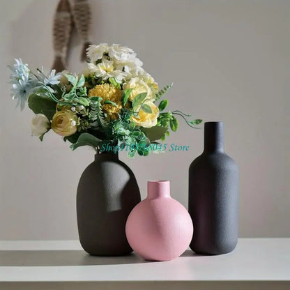 R53F 3Pcs Ceramics Vases for Florals Decoration Contemporary Geometrics Living Room Centerpieces