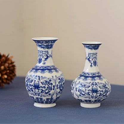Ceramics Flower Vase Decoration Home Blue And White Vases For Wedding Decor Living Room Ornaments Table Desktop Retro Art Crafts