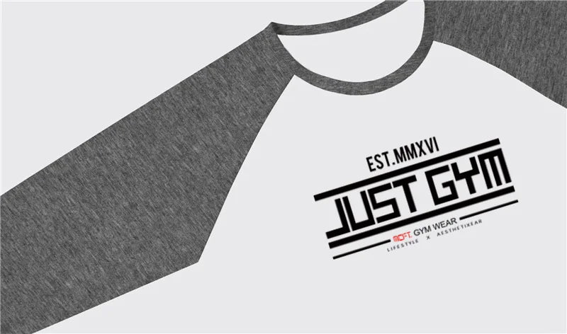 Men Slim Fit Sport Casual Sport T-shirts Gym Fitness Muscle Three Quarter Shirts Autumn Breathable Cotton Bodybuilding Clothing
