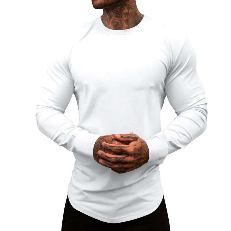 Mens Gym Workout Slim Fit Long Sleeve T-Shirt Performance Athletic Shirts Running Fitness Tee Loungewear Casual Crewneck Tops