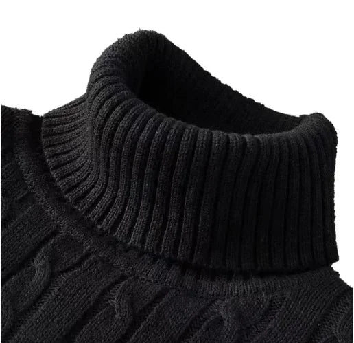 Men's High Neck Sweater Solid Color Pullover Knitted Warm Casual Turtleneck   Men Clothes