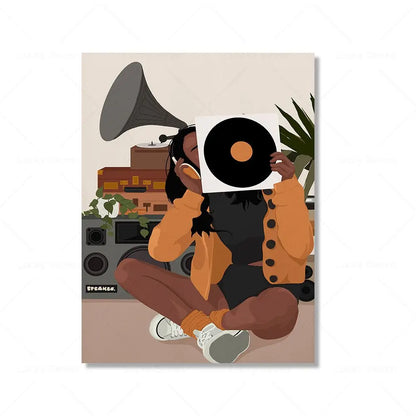 Wall Art Canvas Painting Fashion Black Girl African Woman Reading Posters Coffee Prints Home Wall Picture Living Room Decorat