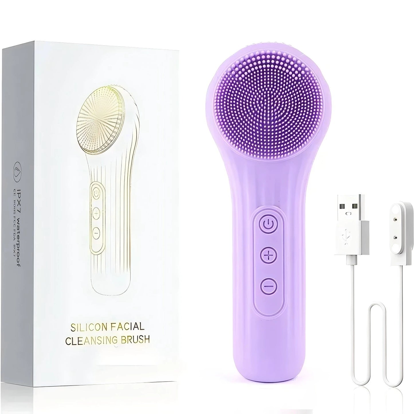 Silicone Face Scrubber Electric Facial Cleansing Brush with Heating Vibration Waterproof Face Wash Brush with 5 Speed Adjustable