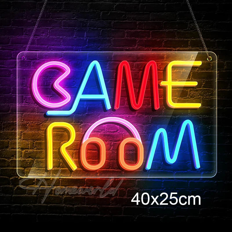 Arcade Neon Sign LED Game Room Handle Neon Light Wall Decor Gamer Teen Shop Internet Cafes USB port Party Birthday Gift