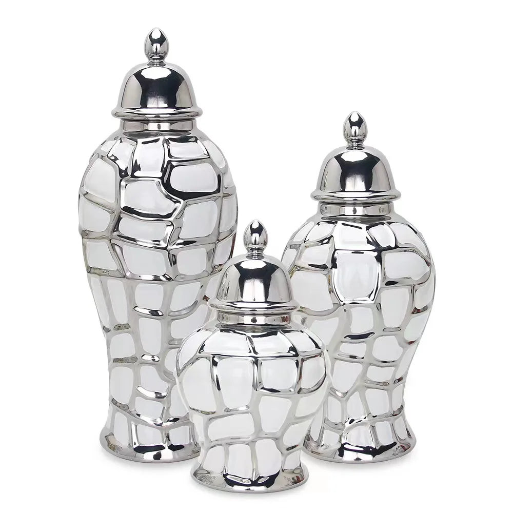 home decor vases Ceramic electroplated general jar Nordic flower vase handicraft decoration foyer soft decoration storage jars