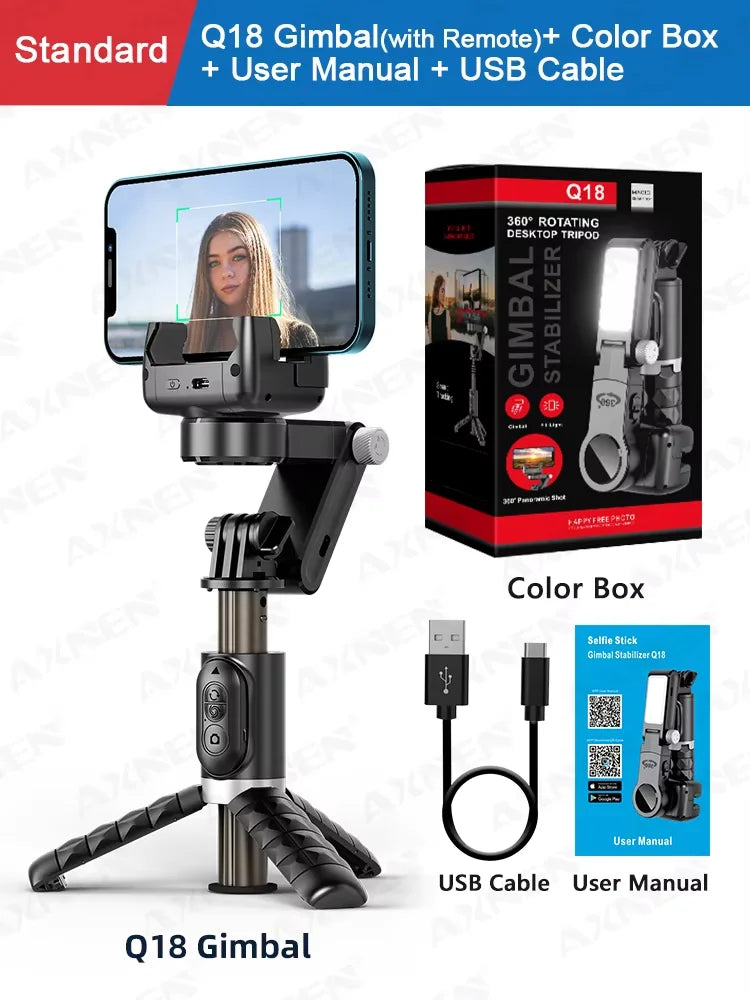 Desktop Gimbal Stabilizer 360° Rotation Smart Track Mode Selfie Stick with Remote Control for iPhone Cell Phone Smartphone