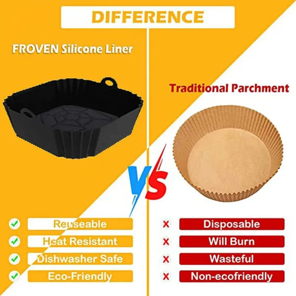 1Pc Silicone Air Fryer Pot Tray with Handle, Square Air Fryer Baking Pan, Reusable Air Fryer Liner for Kitchen Baking