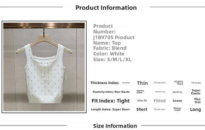 Sexy Diamond Rhinestone Vest Top Strapl Square Collar Base Knittedwear Breathable Pure Color Commute Sle Women's Tank Top