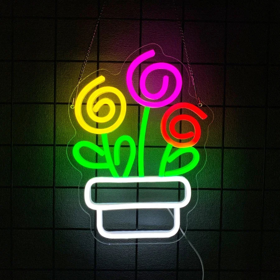 LED Sign for Business Neon Wall Logo Store Mother's Leaf Light Flower Accessories Bunch Shop Bedroom Home Garden Decor Gift Room