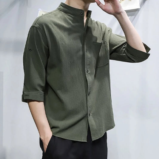 Man Shirt Linen and Cotton Oversize Shirts for Men Plain Half Sleeve Fashion 2025 Cheap Things with Comfortable Casual Tops I