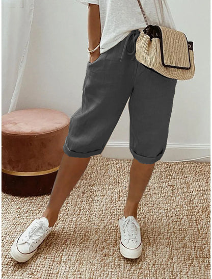 Shorts Women summer cotton linen elastic waist pocket elastic casual pants five quarter women's clothing YRW911