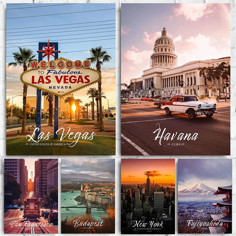 World Famous Cities Canvas London Paris New York Amsterdam Rome Landscape Canvas Painting  Wall Art  for Living Room Home Decor