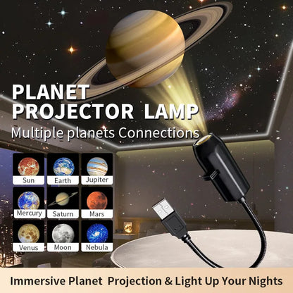 Rotating Rechargeable Moon Star Projector Lamp, Blue Planet LED Night Light, Romantic Bedroom Decor Gift for Kids and Lovers