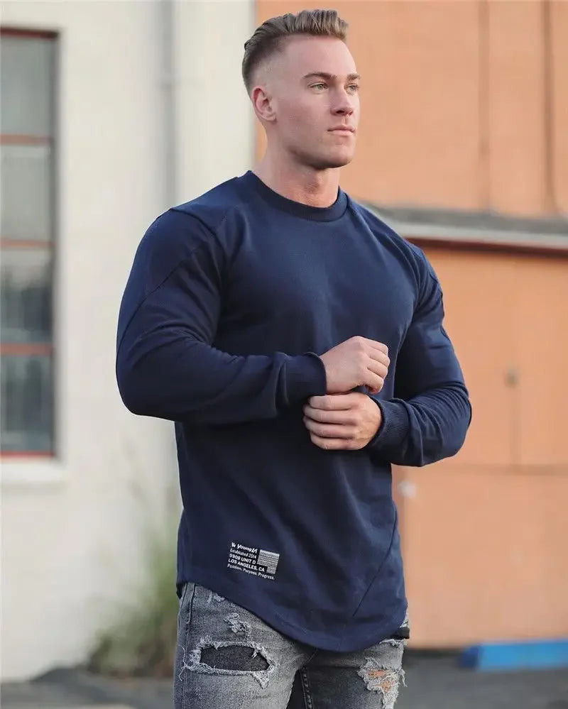 Tops Slim Fit Gym Tight T Shirts for Men Smooth Male Clothes Aesthetic Running Fashion Trends 2025 Casual Long Sleeve Bulk Emo A