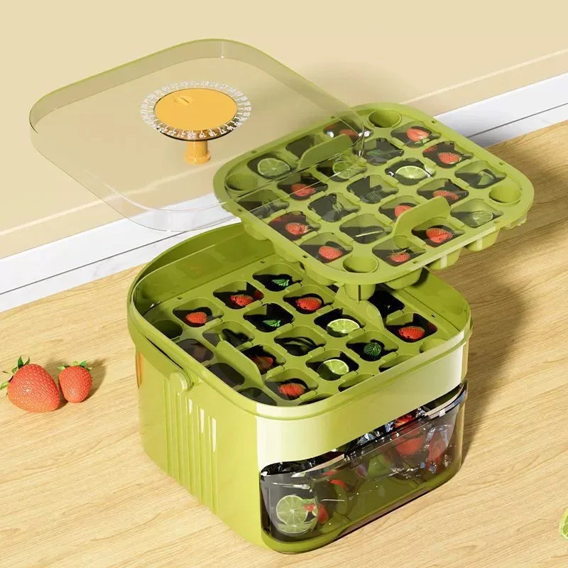 Compact Double Layer Ice Cube Tray with Lid and Bin, Pull-Out Ice Drawer with Portable Handle, Kitchen Accessories, Gadgets