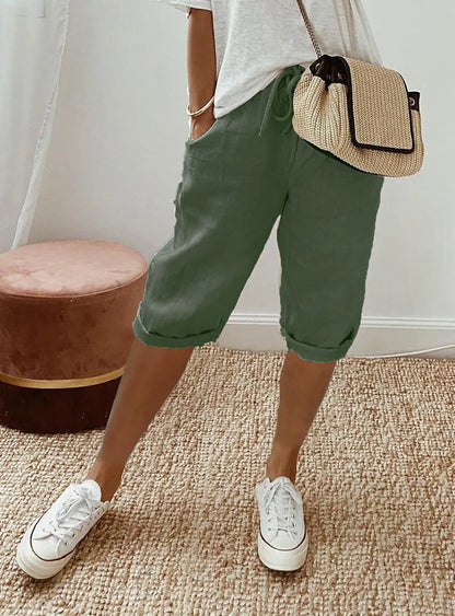 Shorts Women summer cotton linen elastic waist pocket elastic casual pants five quarter women's clothing YRW911