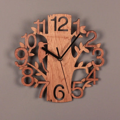 3D Wall Clock 23cm Dia Creative  Tree Shaped with Bird Wooden Wall Clock Home Kitchen Office Decoration Number Silent Clock