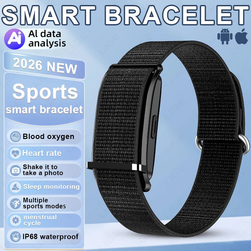 2026 Fitness Tracker Smart Bracelet Pedometer No Screen Breathable Sport Wristband Call Reminder Heart Rate Monitor Smartwatch
