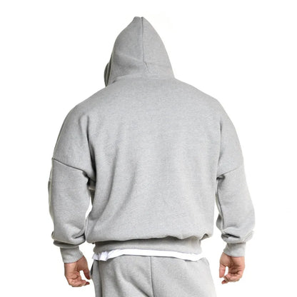 Men's Gym Muscle Fitness Oversized Hoodies Sports Casual Jacket Running Training Clothing Loose Zipper Hooded Coat Sweatshirt