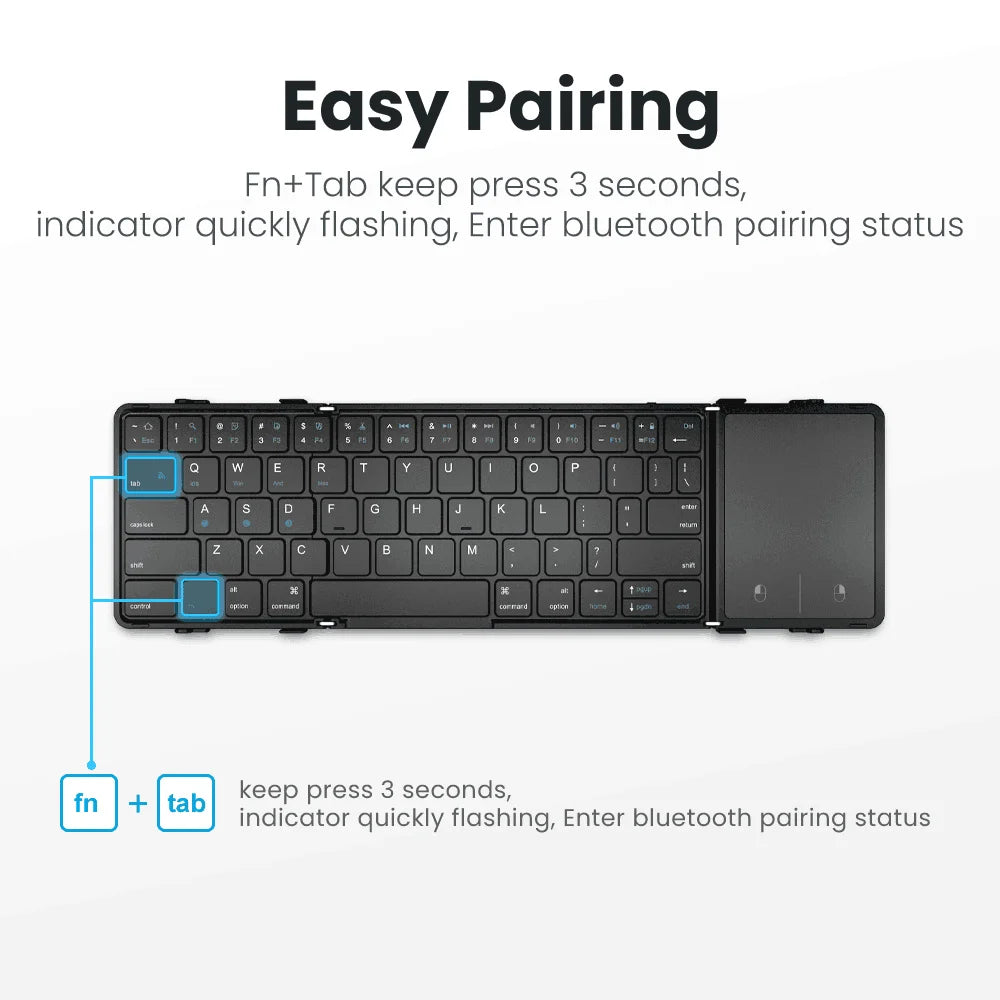 Folding Bluetooth Keyboard with Touchpad Wireless Foldable Keyboard with PU Leather for iOS Android Windows,Support 3 Devices