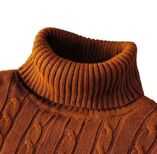 Men's High Neck Sweater Solid Color Pullover Knitted Warm Casual Turtleneck   Men Clothes